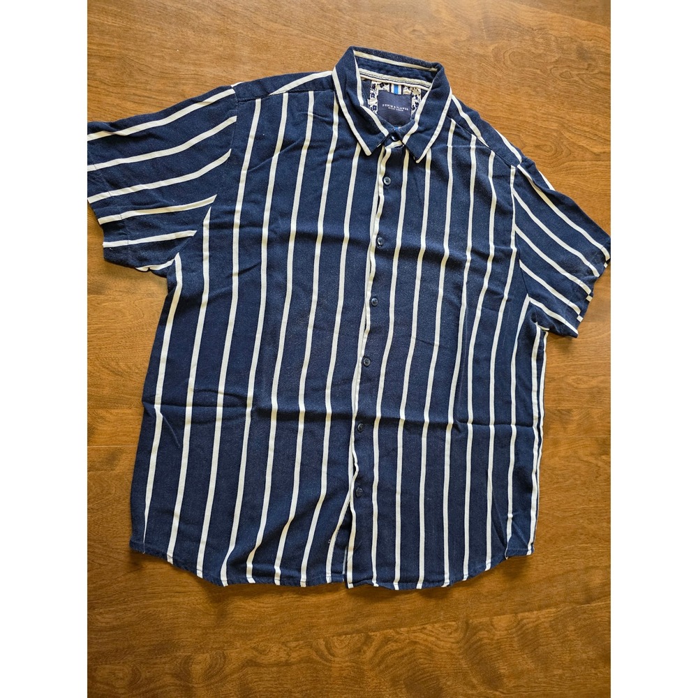 Denim & Flower nautical Mens Navy Vertical Striped Short Sleeve Button Up Shirt